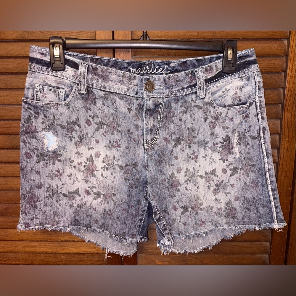 Maurices Floral Print Denim Shorts - Washed Gray